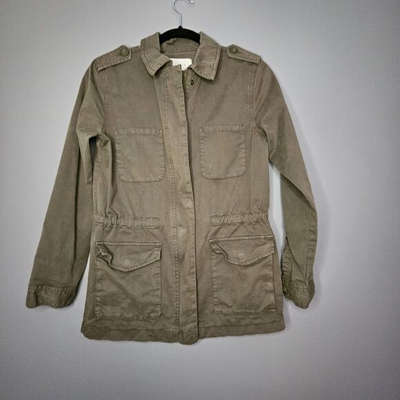 HINGE Military Linen blend Jacket Women Olive Drab Full Zip Multi Pocket Size XS - Picture 1 of 8